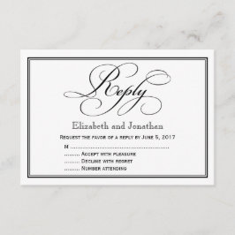 Invitación Respuesta de Boda con Letra Caligráfica en Negro y