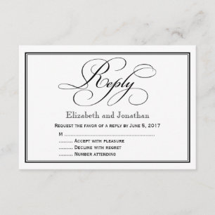 Invitación Respuesta de Boda con Letra Caligráfica en Negro y