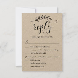 Invitación Respuesta de Boda con Menú Kraft de Elegancia Rúst