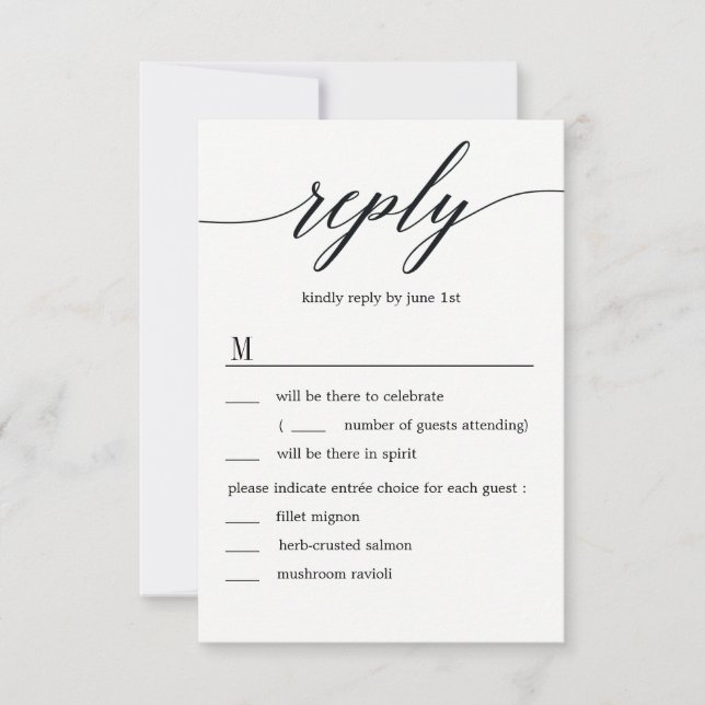 Invitación Respuesta de Boda con Opciones de Menú con Letra M (Anverso)