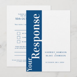 Invitación Respuesta de boda con texto blanco y azul negrita 