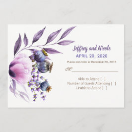Invitación Respuesta de Boda de Acuarela con Amapola Lavanda