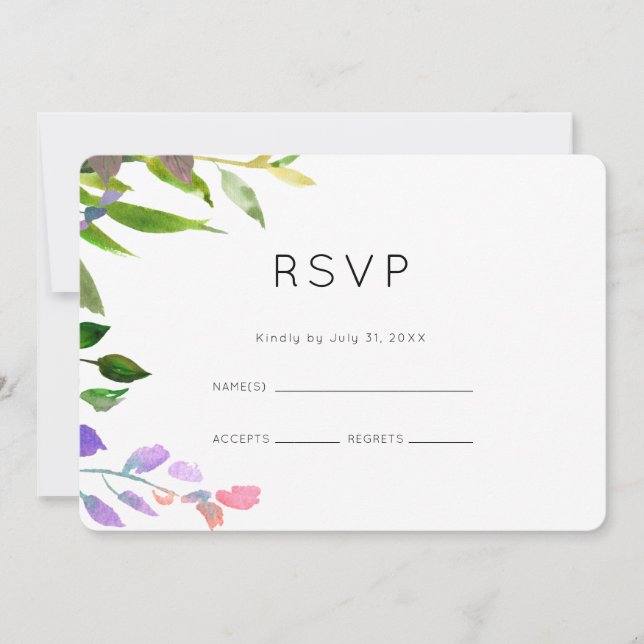 Invitación Respuesta de Boda de Acuarela Floral de Verano (Anverso)
