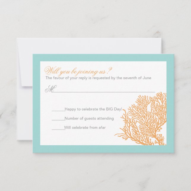 Invitación Respuesta de Boda de Coral | RSVP de Boda Tropical (Anverso)