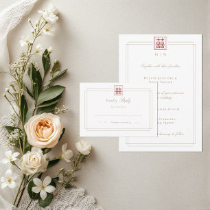 Invitación Respuesta de boda de doble felicidad elegante mode