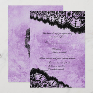 Invitación Respuesta de Boda de Encaje Negro Grunge Púrpura G