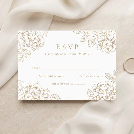 Invitación Respuesta de Boda de Hortensia Dorada Floral Elega