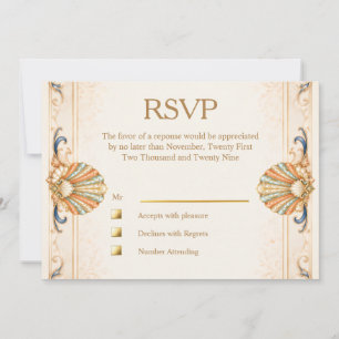 Invitación Respuesta de boda de lujo Vintage Coastal Seashell