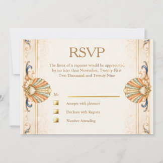 Invitación Respuesta de boda de lujo Vintage Coastal Seashell