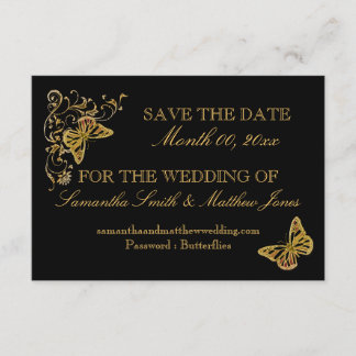 Invitación Respuesta de boda de mariposa de oro negro 02