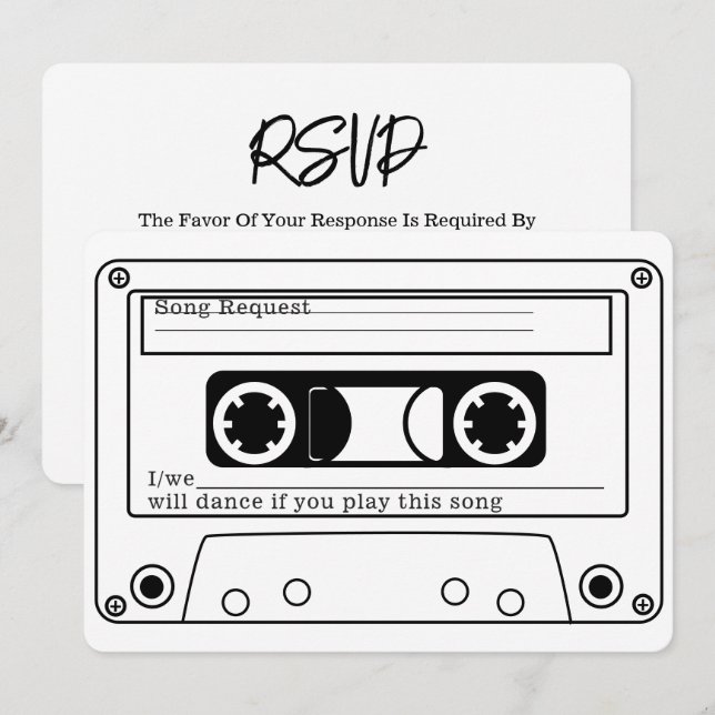Invitación Respuesta de boda en cinta de música retro estilo  (Anverso / Reverso)