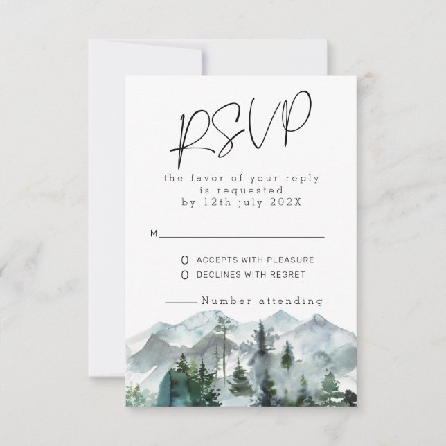 Invitación Respuesta de Boda en la Naturaleza de Montañas Mod (Anverso)