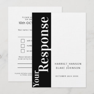 Invitación Respuesta de boda en negrita texto blanco y negro