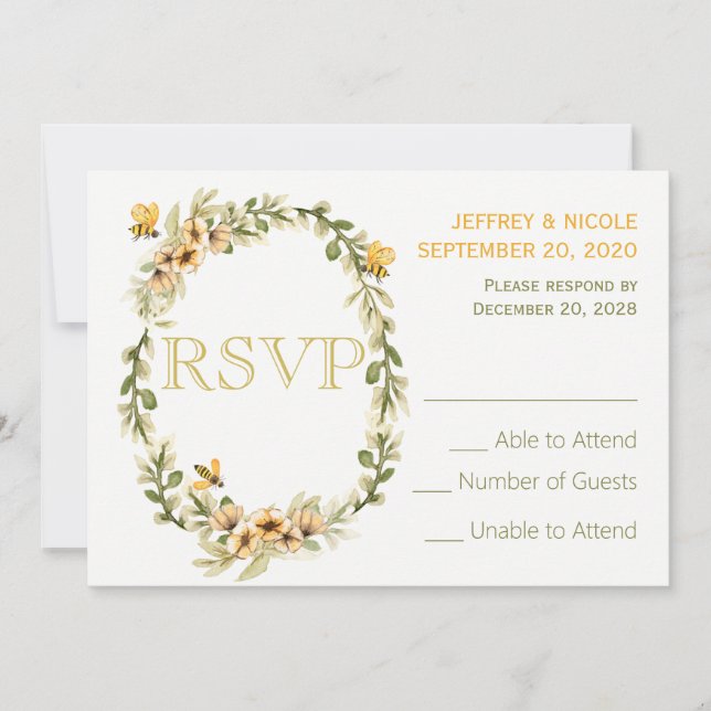 Invitación Respuesta de Boda Floral Abejorro Campestre (Anverso)