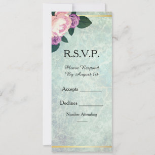 Invitación Respuesta de boda floral acuarela azul y rosa