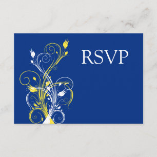 Invitación Respuesta de Boda Floral Azul Real, Amarillo, Blan