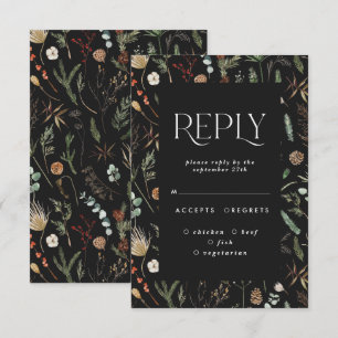 Invitación Respuesta de boda floral botánica elegante y oscur