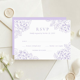 Invitación Respuesta de Boda Floral Elegante Hortensia Púrpur