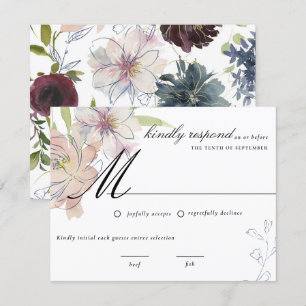 Invitación Respuesta de Boda Floral Tono Joya Malhumorado