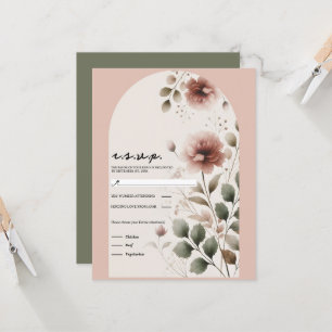 Invitación Respuesta de Boda Floral Verde Rosa del Desierto R
