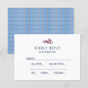 Invitación Respuesta de Boda Mediterránea Azul Clave Griega R