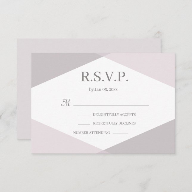 Invitación Respuesta de Boda Moderna Geométrica Rosa Blanca (Anverso / Reverso)