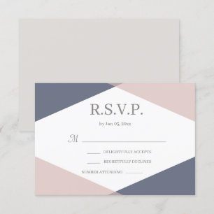 Invitación Respuesta de Boda Moderna Geométrica Rosa Navy