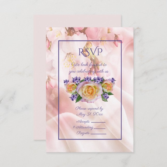 Invitación Respuesta de boda Rosa Pálido con Acentos Purpura (Anverso / Reverso)