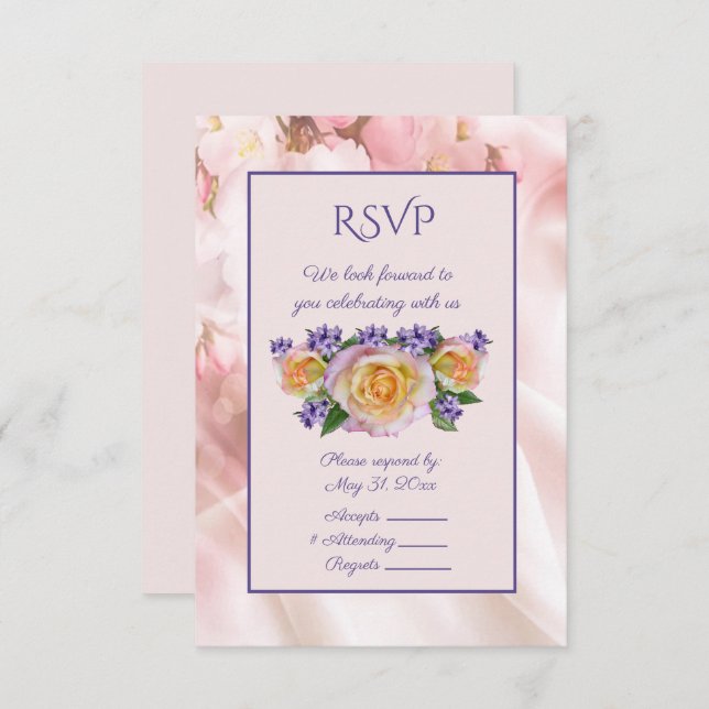 Invitación Respuesta de boda Rosa Pálido con Acentos Purpura (Anverso / Reverso)