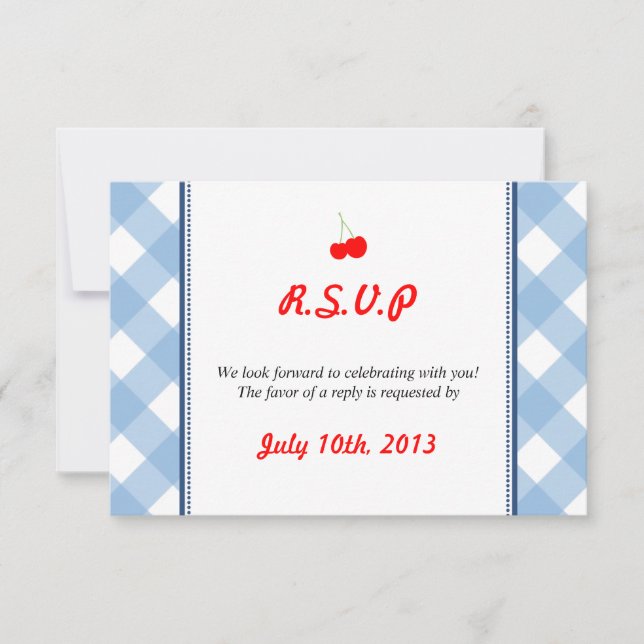Invitación Respuesta de boda rústica campestre con gingham az (Anverso)