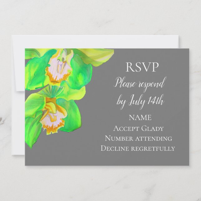 Invitación Respuesta de boda simple flor orquídea acuarela (Anverso)