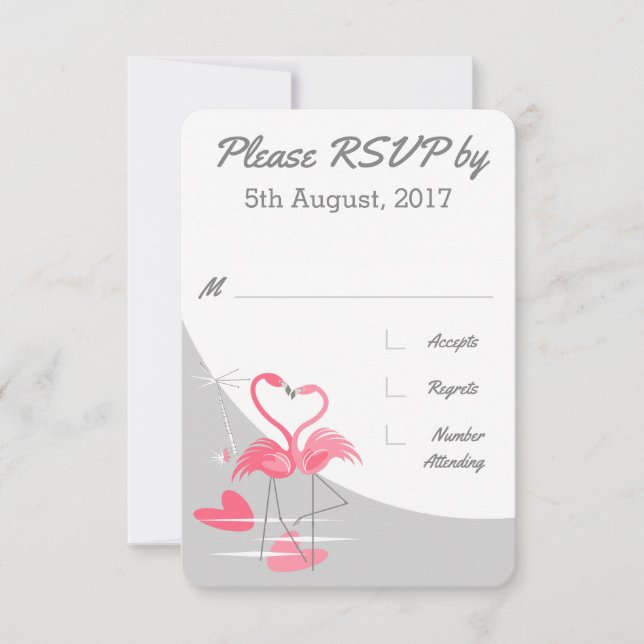 Invitación Respuesta de bodas de Flamingo Love Large Moon (Anverso)