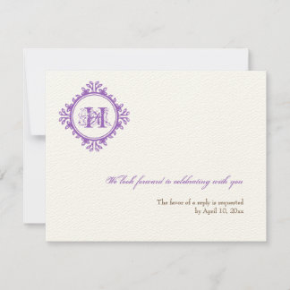 Invitación Respuesta de confirmación de boda con inicial púrp