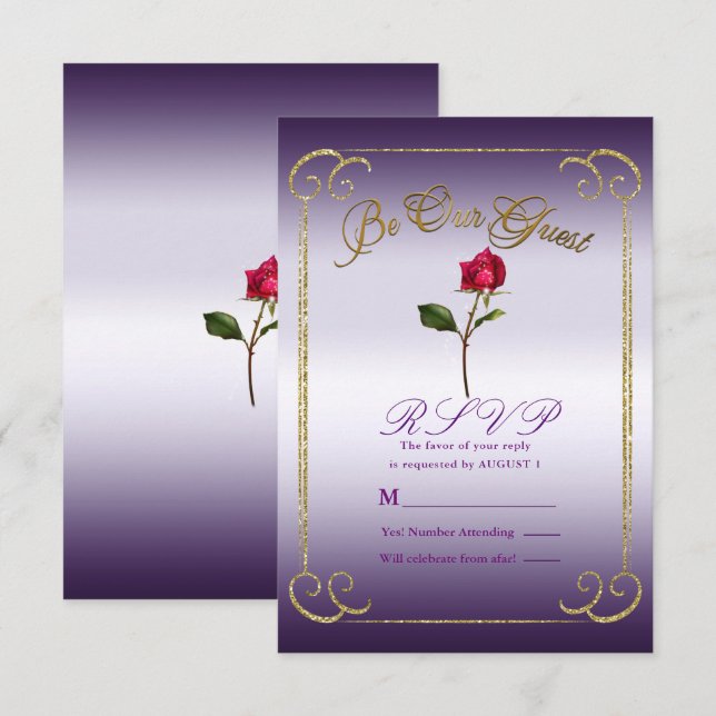 Invitación Respuesta de confirmación de boda de belleza de ro (Anverso / Reverso)