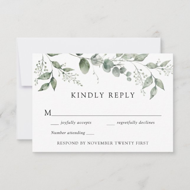Invitación Respuesta de Eucalytpus Greenery Wedding RSVP (Anverso)