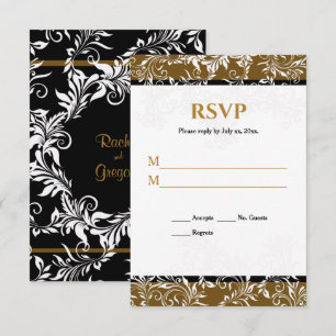 Invitación Respuesta de la boda elegante dorada y negra