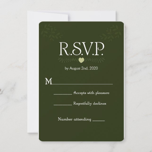 Invitación Respuesta de RSVP a la Boda Forestal Rústica Botán (Anverso)