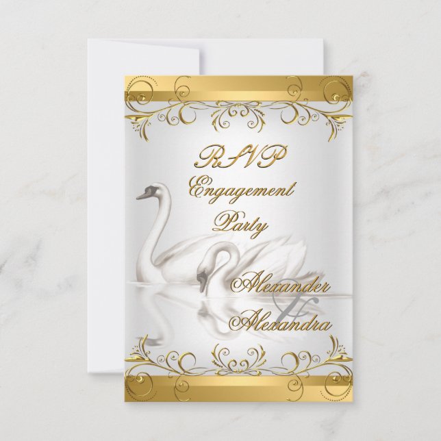 Invitación RESPUESTA DE RSVP Bodas Cisnes Oro Blanco (Anverso)