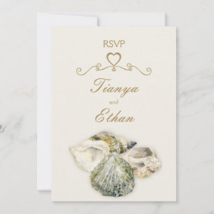 Invitación respuesta de RSVP de boda de arte de conchas marin
