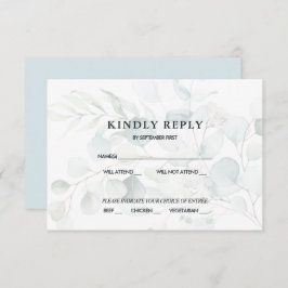 Invitación Respuesta de RSVP de boda de eucalipto verde azul 
