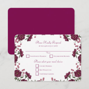 Invitación Respuesta de RSVP de boda de rosa granate