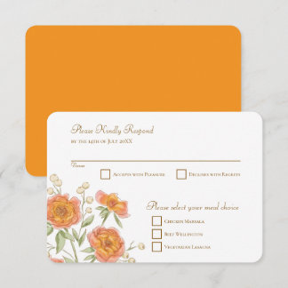 Invitación Respuesta de RSVP de boda de rosa naranja