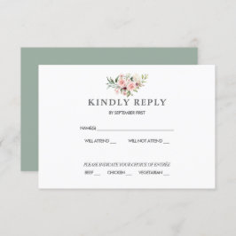 Invitación Respuesta de RSVP de boda de rosas rosadas románti