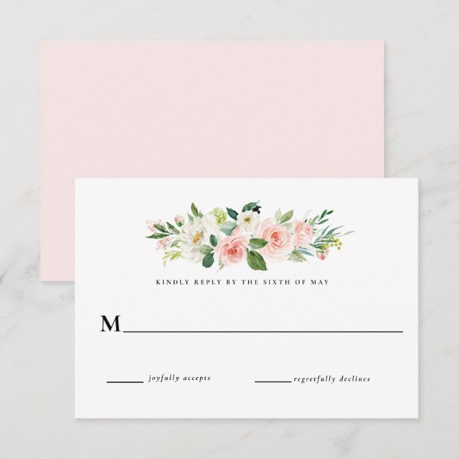 Invitación Respuesta de RSVP de boda floral rosa de Rubor (Anverso / Reverso)