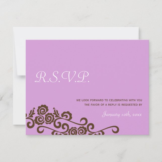Invitación Respuesta de RSVP de boda moderna púrpura de pájar (Anverso)