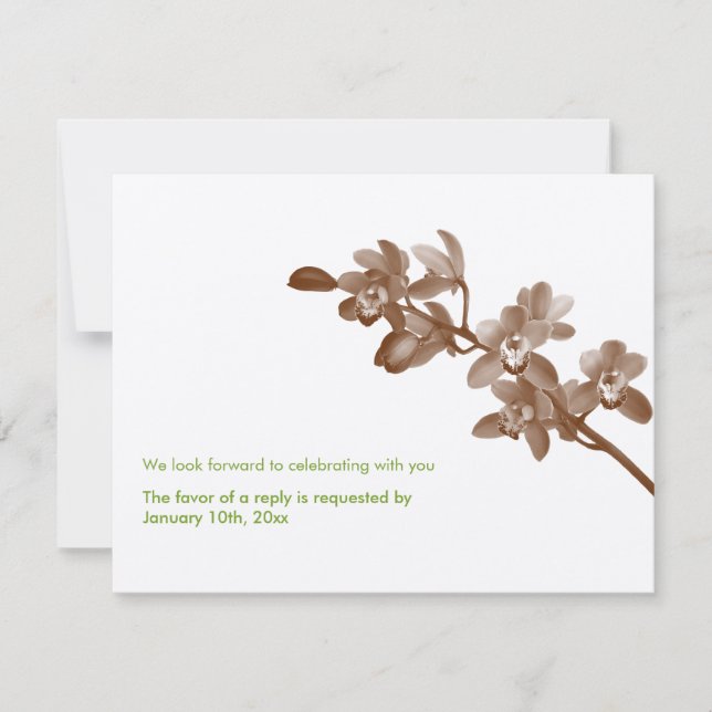 Invitación Respuesta de RSVP de boda moderna verde orquídea e (Anverso)