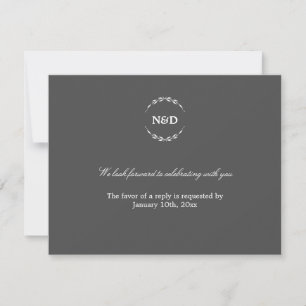 Invitación Respuesta de rsvp inicial de boda gris simple de l