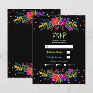 Invitación Respuesta de RSVP para Fiesta Floral Moderna y Neg