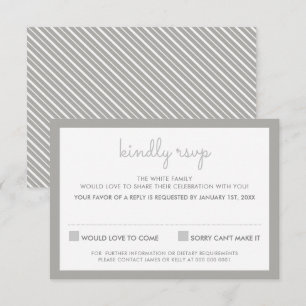 Invitación RESPUESTA DE RSVP patrón de franja simple gris