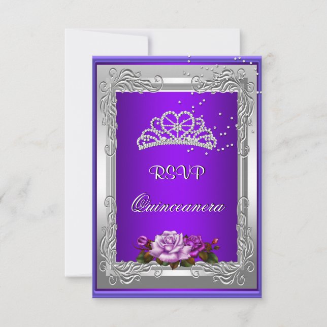 Invitación Respuesta de RSVP Respuesta Rosa Plata Púrpura Qui (Anverso)